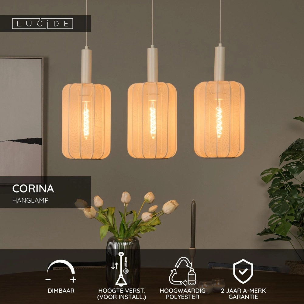 Hanglamp 3-lichts Corina zand bruin Lucide 5411212032034