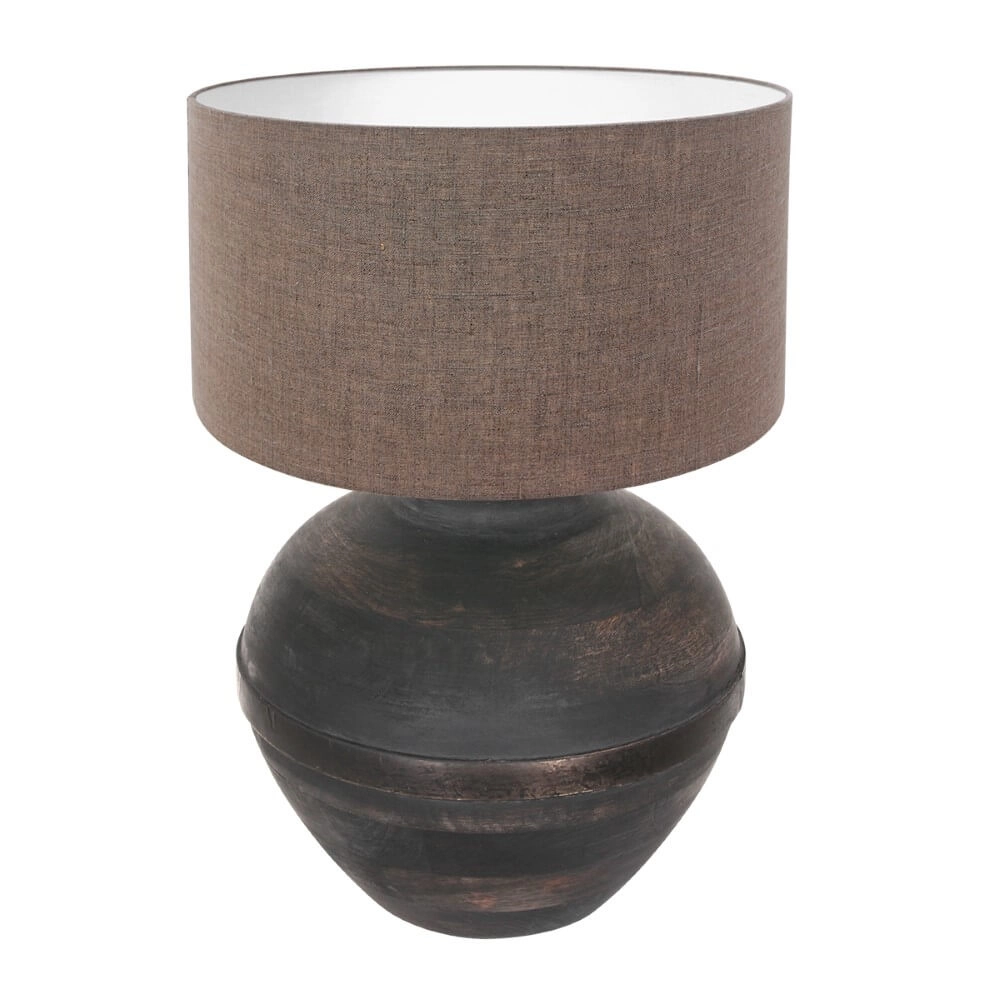 Chique schemerlamp Lyons B met taupe linnen kap Chique schemerlamp Lyons B met taupe linnen kap