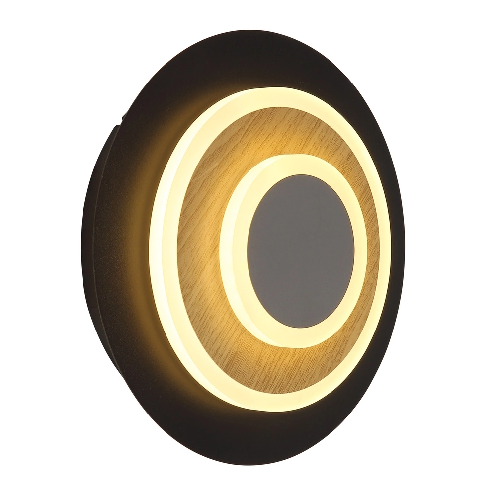 Zwarte wandlamp Odonell met hout Globo 9007371566419