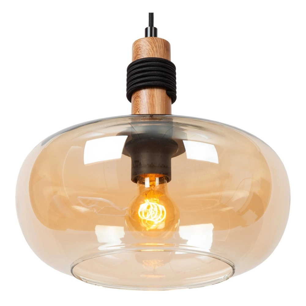 Hanglamp Ilona Ø 30cm zwart met amber glas Lucide 5411212452672