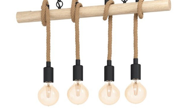 Landelijke hanglamp Youngstown 4-lichts zwart met hout Eglo 9002759433185