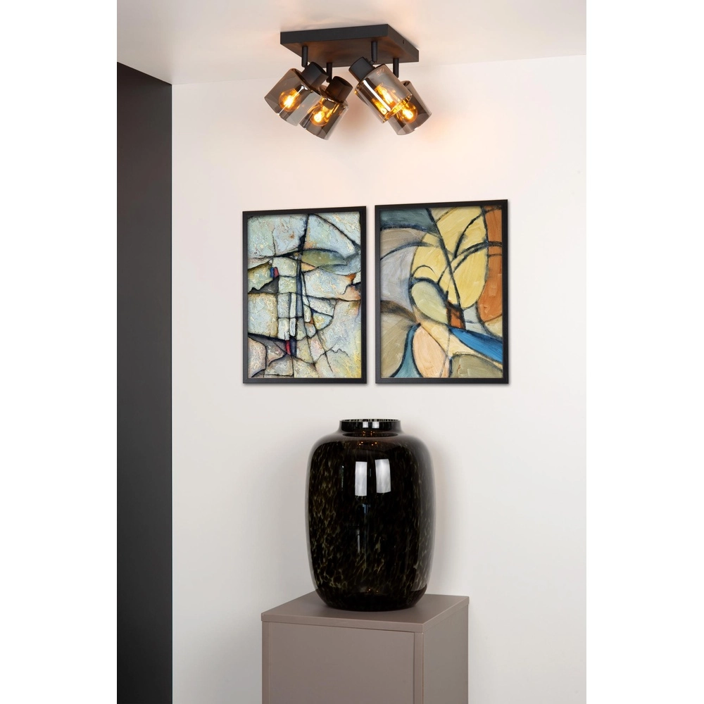 Plafondlamp Alion 4-lichts zwart met smoke glas Lucide 5411212177018