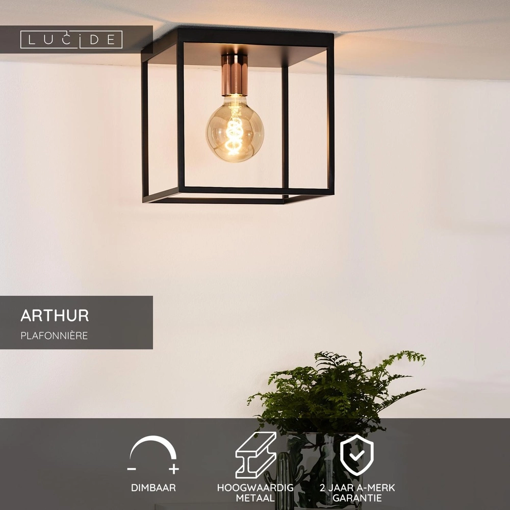 Plafondlamp Arthur zwart Lucide 5411212082886