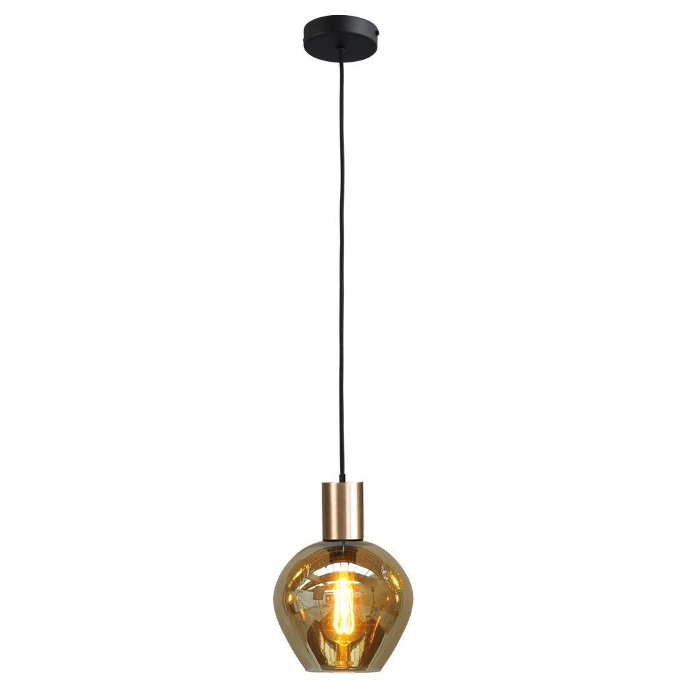 Zwarte pendel hanglamp Bounty goud met rond glas