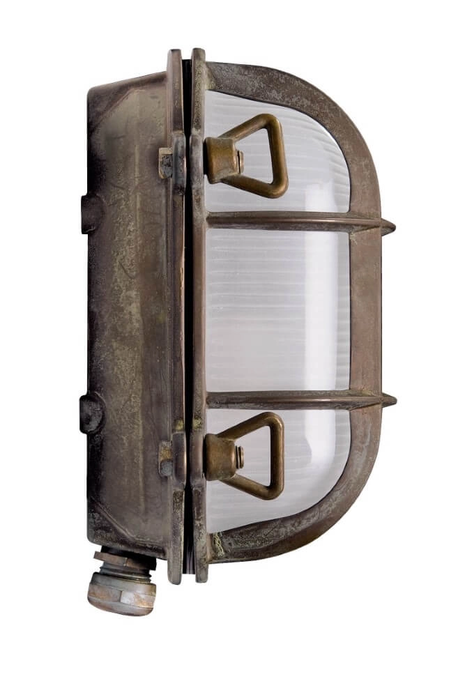 Messing buitenlamp Tortuga wit glas