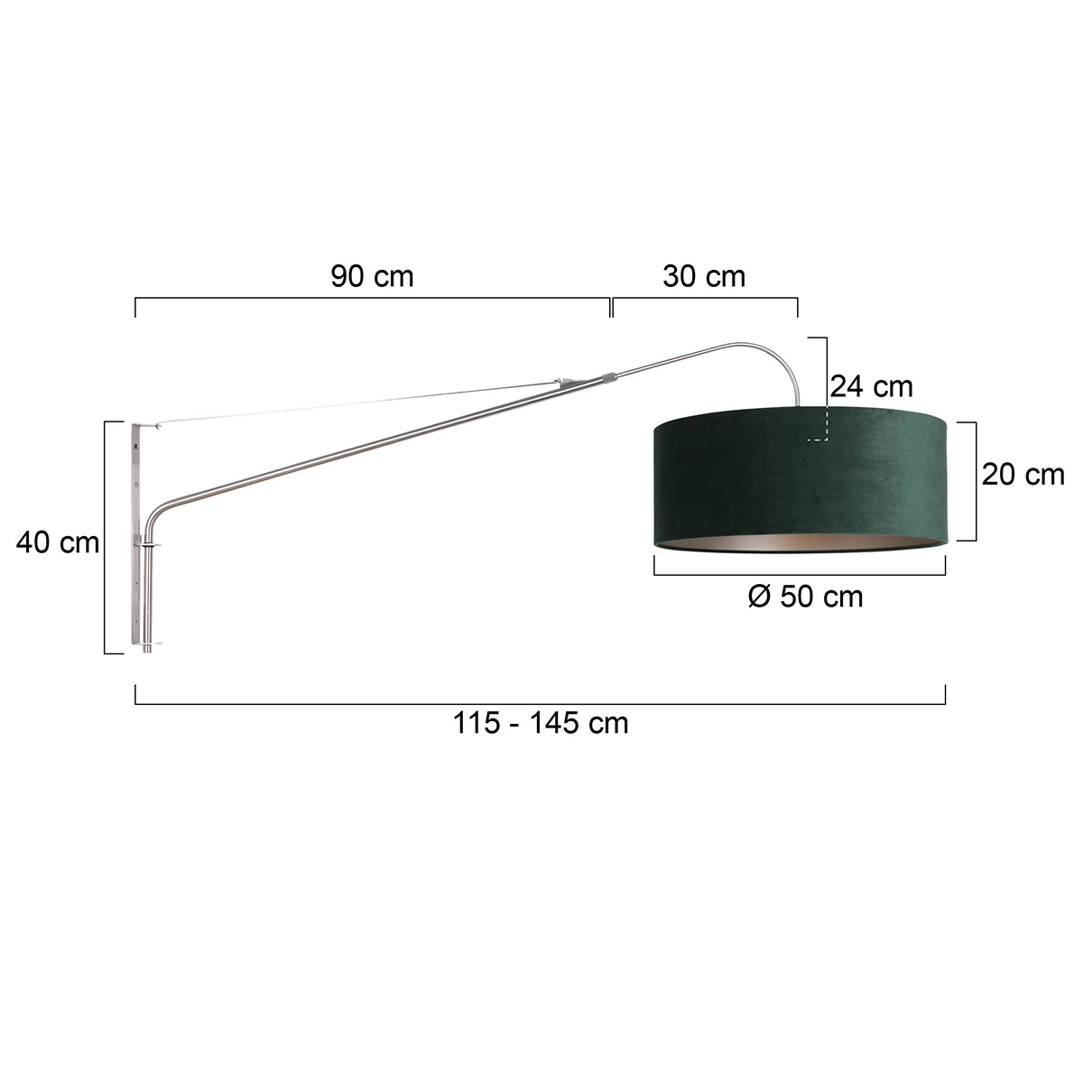 Wandlamp Elegant Classy 50cm RVS met groen velourse kap Steinhauer 8712746146004