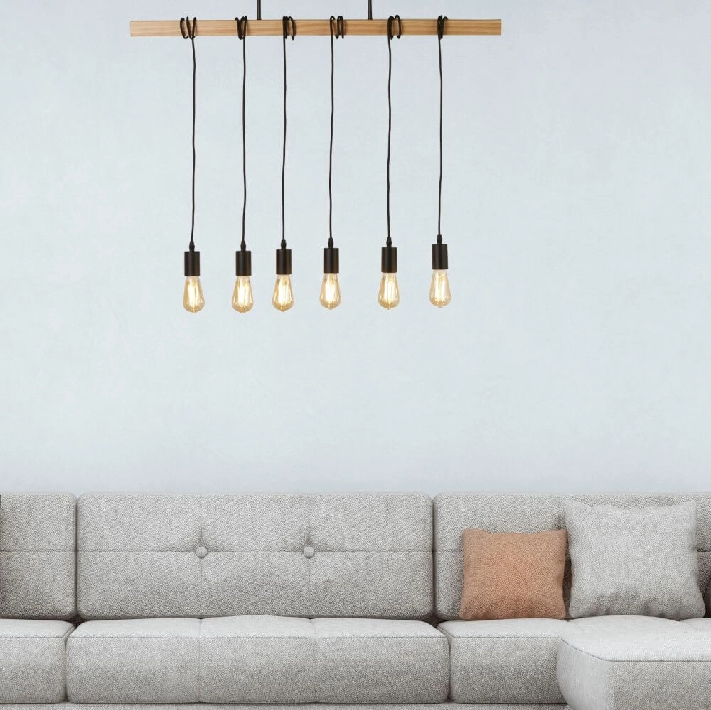 6-lichts hanglamp Woody met hout Searchlight 5053423206417