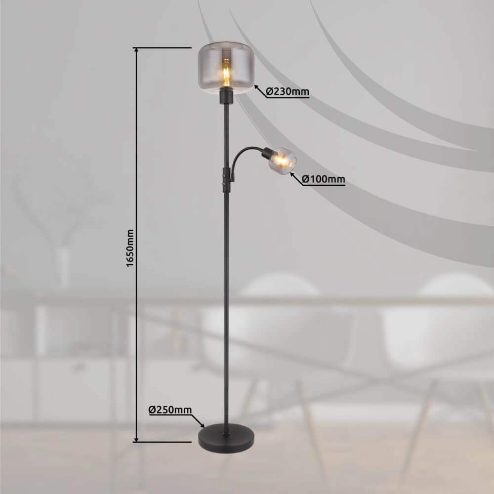 Zwarte vloerlamp Giuseppe smoke glas Globo 9007371438228