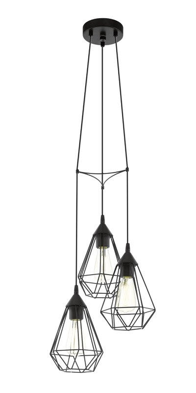 Vintage hanglamp Tarbes 3-lichts zwart