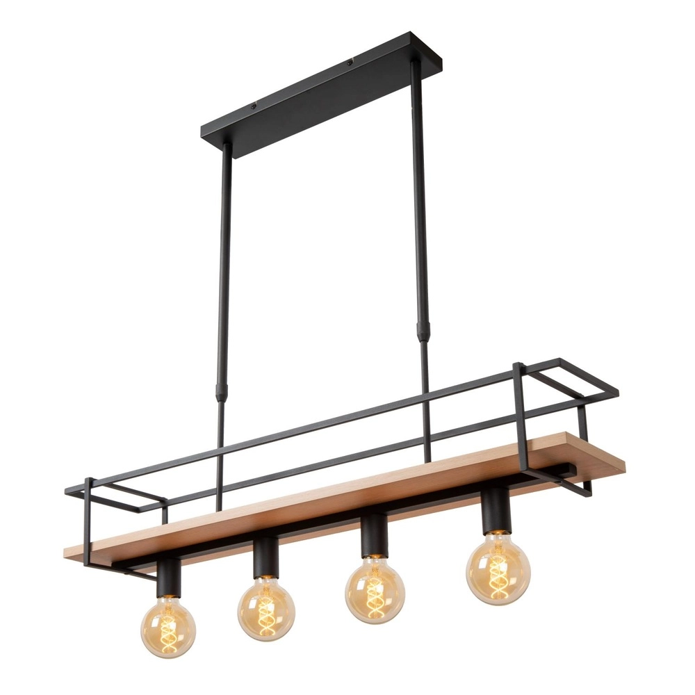 4-lichts hanglamp Milonga zwart met hout Lucide 5411212211750