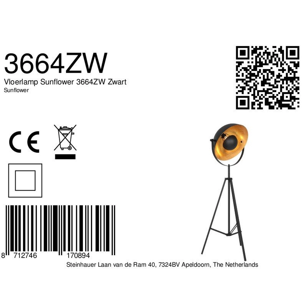 Landelijke tripod vloerlamp Sunflower zwart Steinhauer 8712746170894