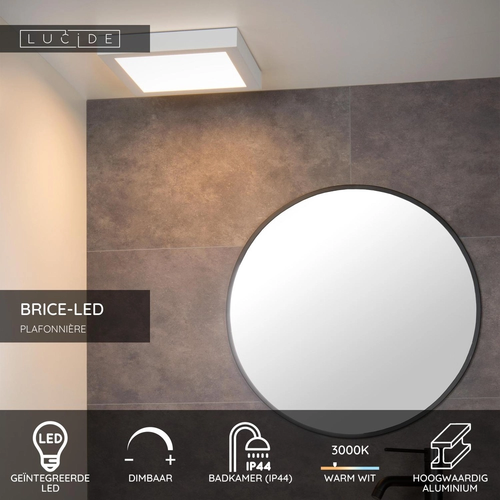 Plafonniere Brice-Led 30cm vierkant IP44 wit Lucide 5411212281357