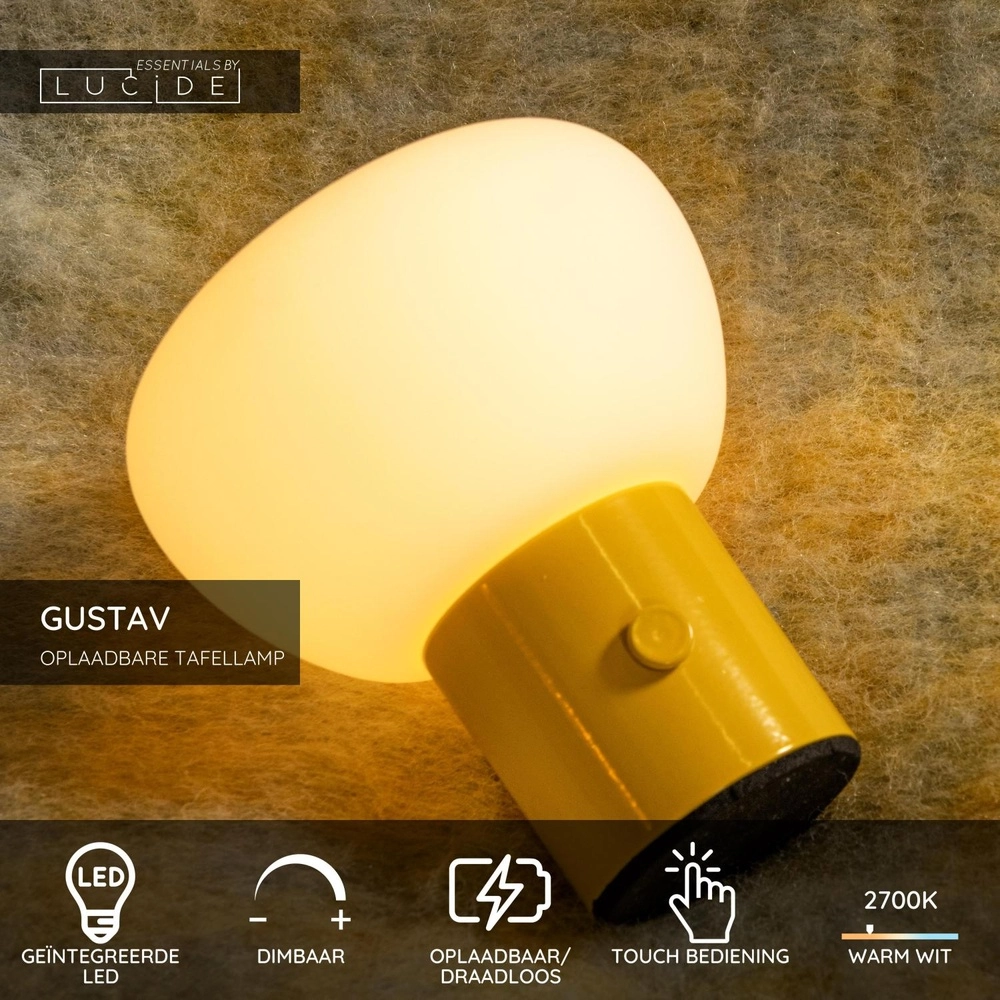 Tafellamp oplaadbaar Gustav geel Lucide 5411212442024