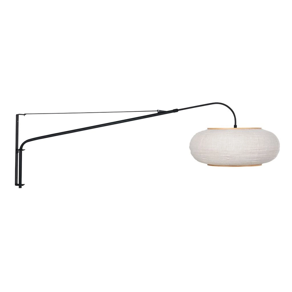 Wandlamp zwart Silva Alba met witte kap Ø60cm