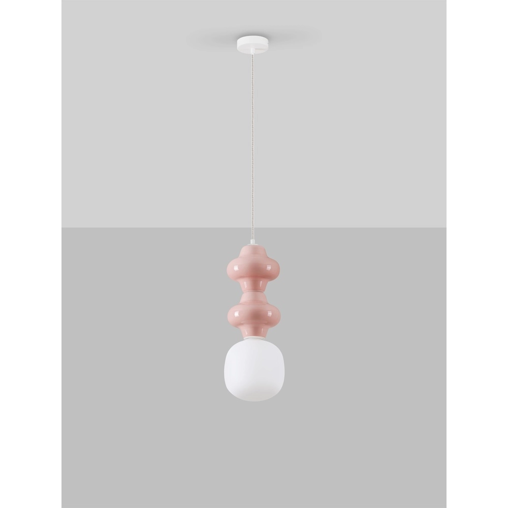 Hanglamp Clio M roze keramiek met wit glas Lyora 5212017461261