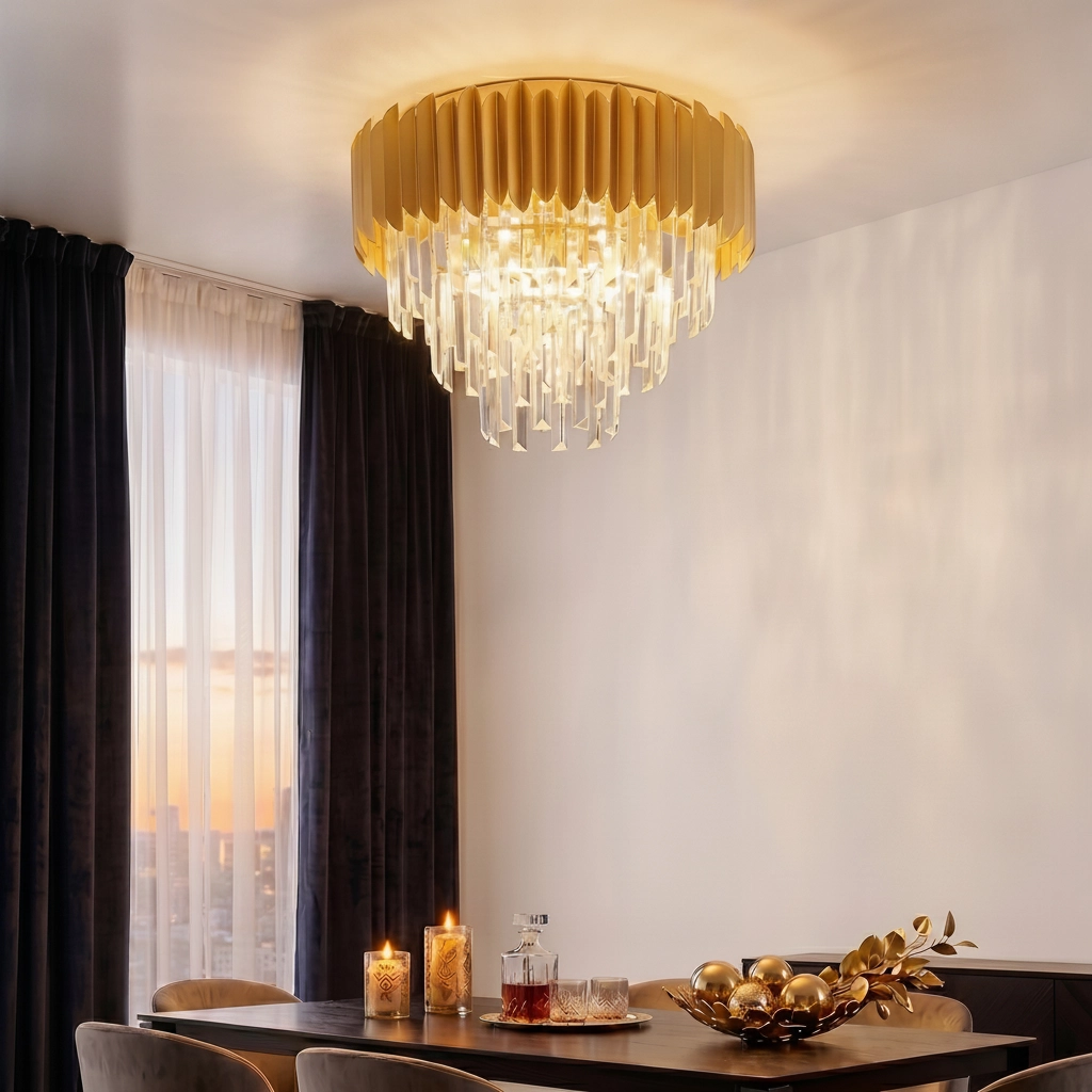 Plafondlamp Magnolia goud en kristal Ø 50cm
