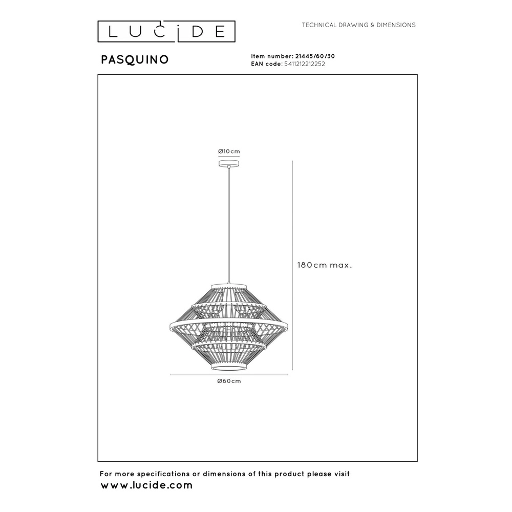 Hanglamp Pasquino Ø 60cm zwart Lucide 5411212212252