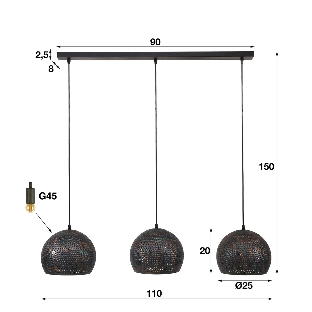 Gaatjes hanglamp Punch 3 bollen Ø 25cm Lyora 8716803512849
