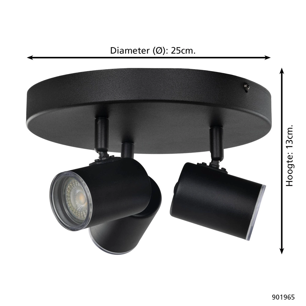 Opbouwspot Consuma 1 3-lichts rond zwart Eglo 9008606355938