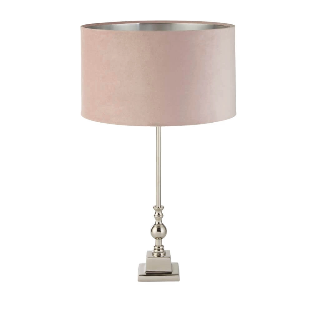 Tafellamp chroom Whitby met roze kap Tafellamp chroom Whitby met roze kap