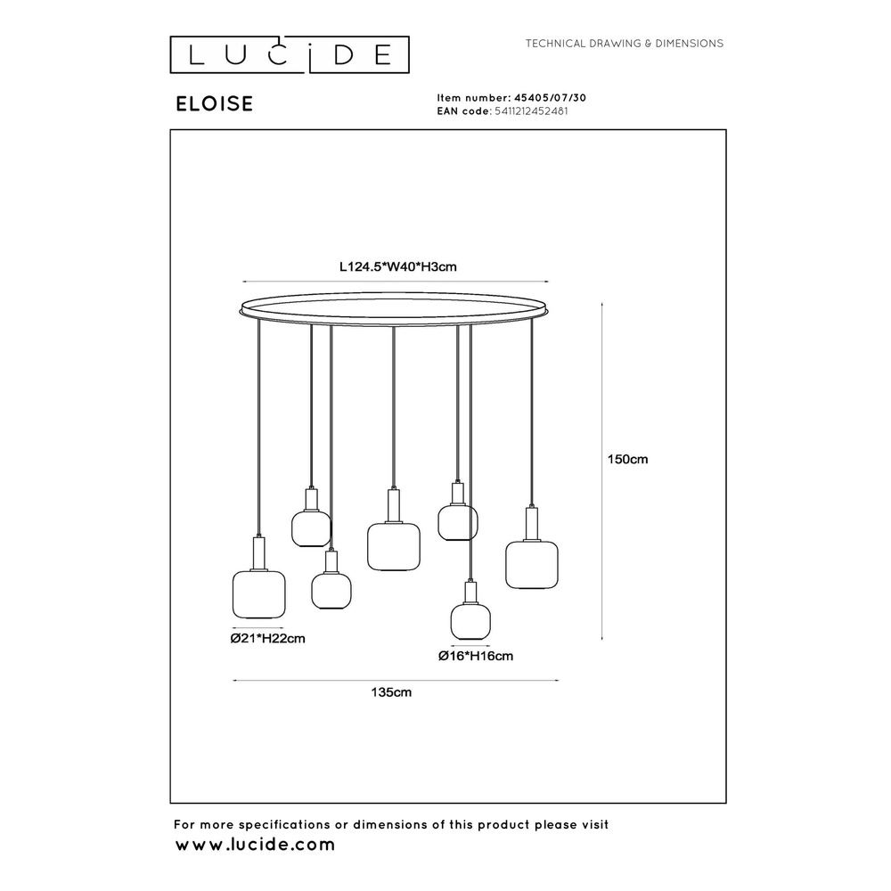 Zwarte hanglamp Eloise 7-lichts Lucide 5411212452481