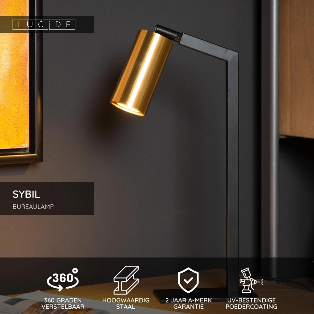 Zwarte bureaulamp Sybil design Lucide 5411212451781