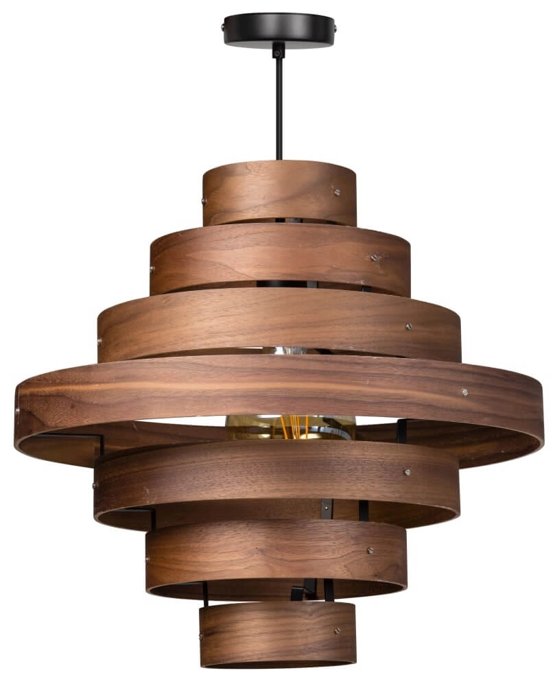 Stoere hanglamp Walnut 7-rings houtbruin Stoere hanglamp Walnut 7-rings houtbruin