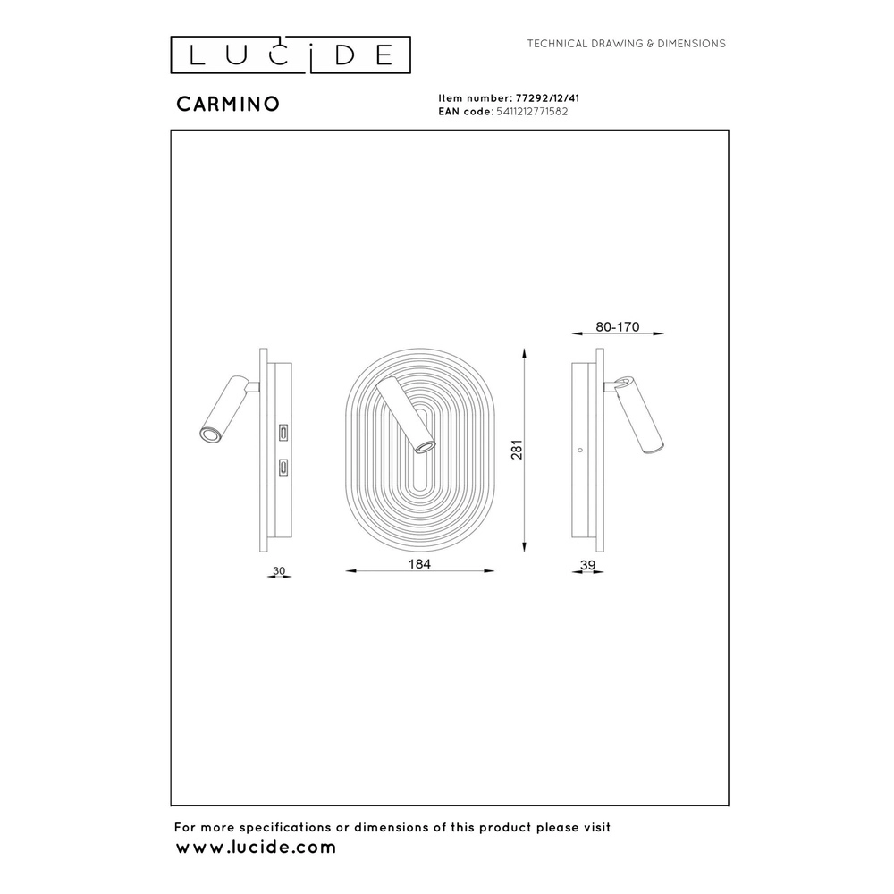 Design wandlamp Carmino taupe Lucide 5411212771582