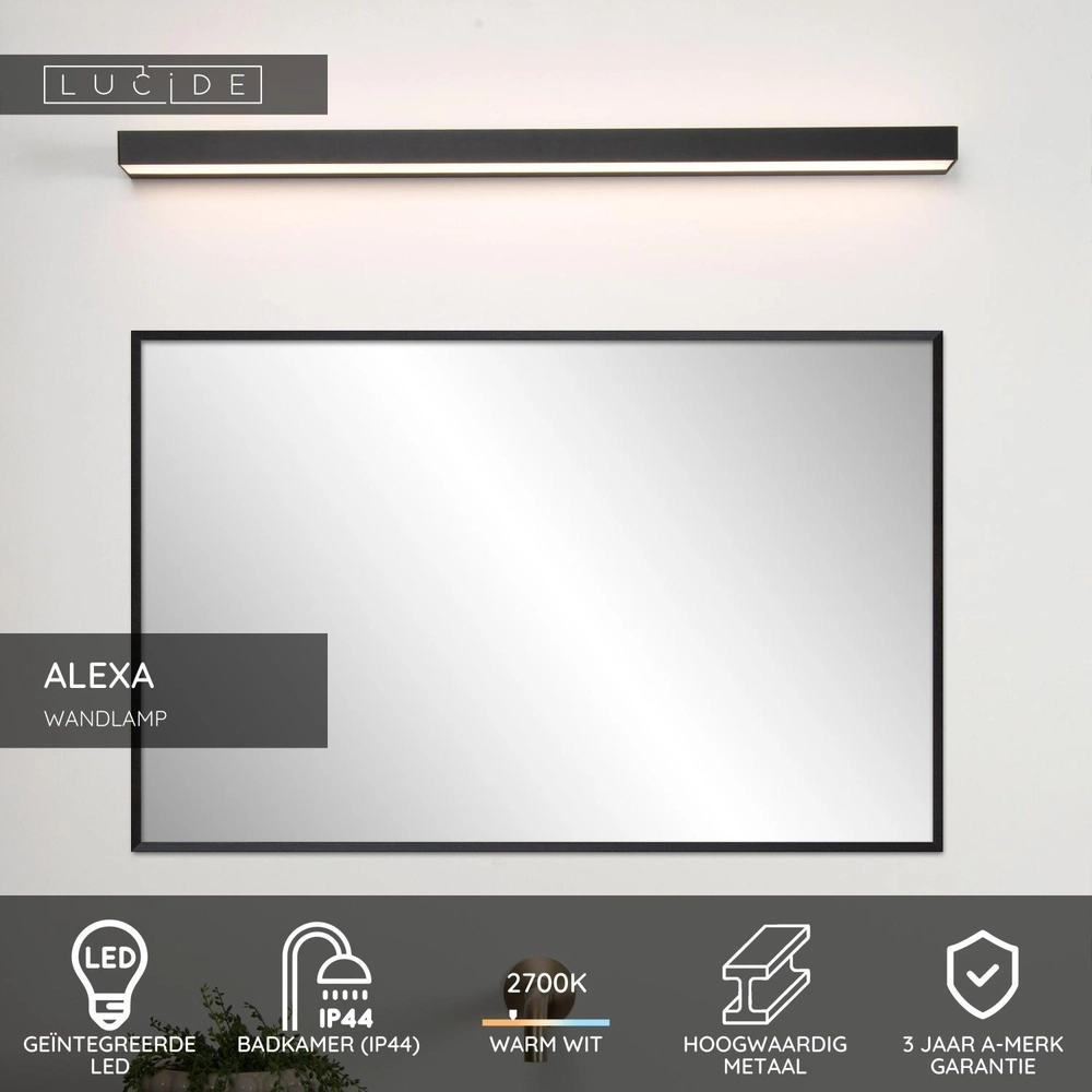Badkamer wandlamp Alexa 90cm zwart - IP44 - 13W Lucide 5411212040541