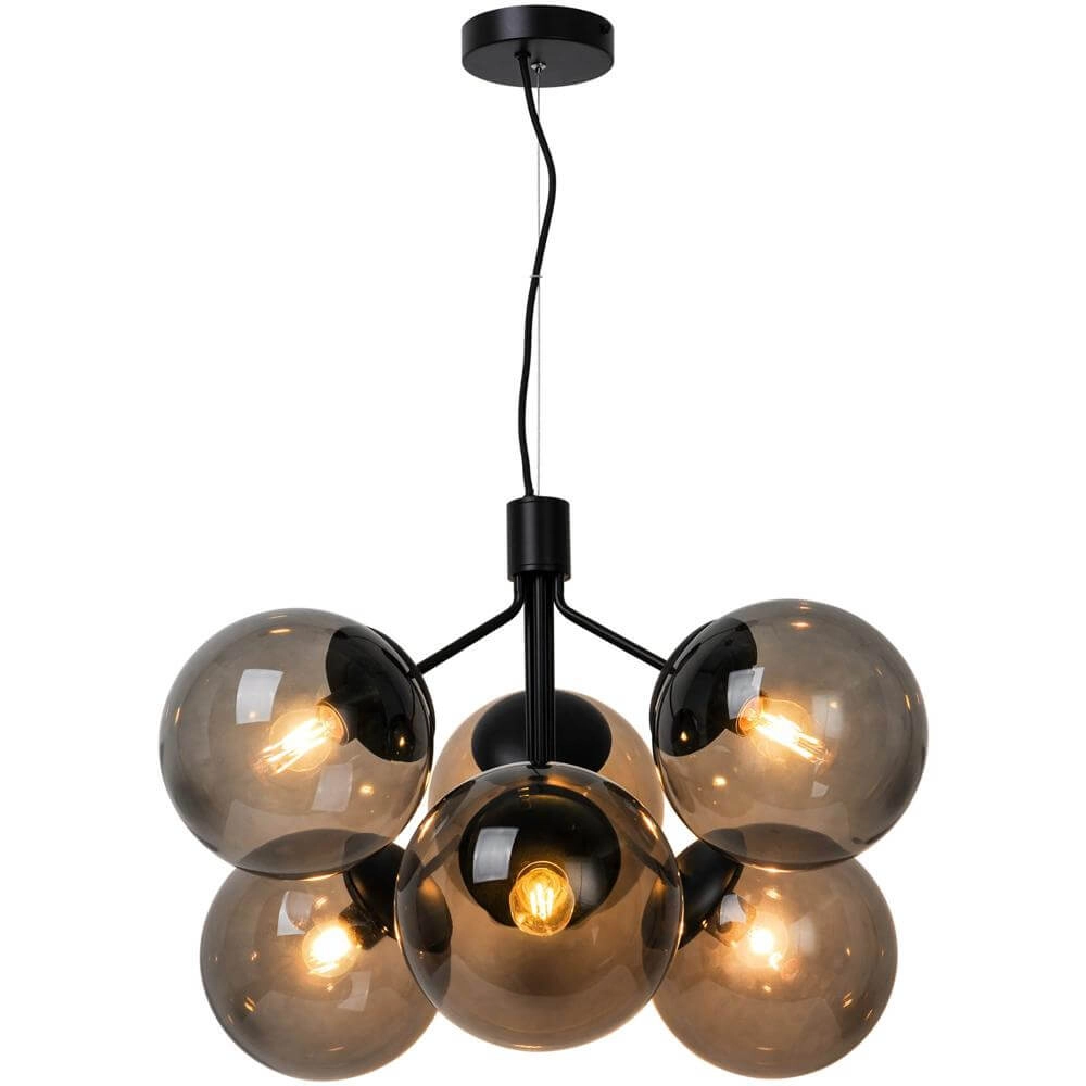 6-lichts hanglamp Ivona zwart met smoke glas Nordlux 5704924005336