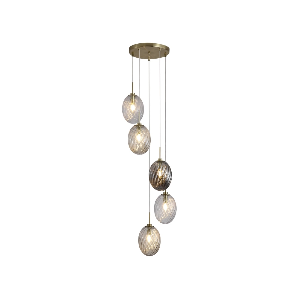 5-lichts hanglamp Whirl rond gekleurd glas 5-lichts hanglamp Whirl rond gekleurd glas