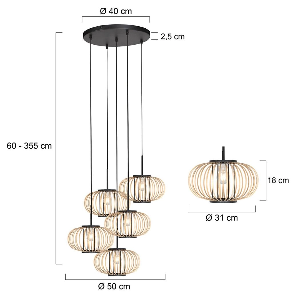 Hanglamp 5-lichts Silva met bamboe kappen Steinhauer 8712746183184