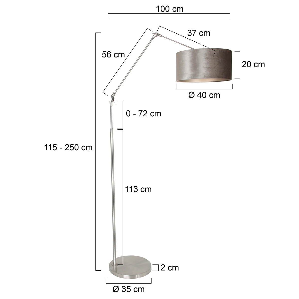 Vloer Leeslamp Prestige Chic RVS met 40cm taupe velourse kap Steinhauer 8712746145748