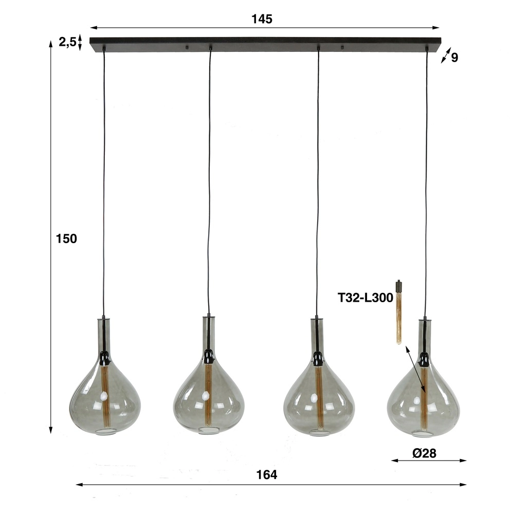 Glazen hanglamp Smoke 4x Ø 28cm Lyora 8716803513280