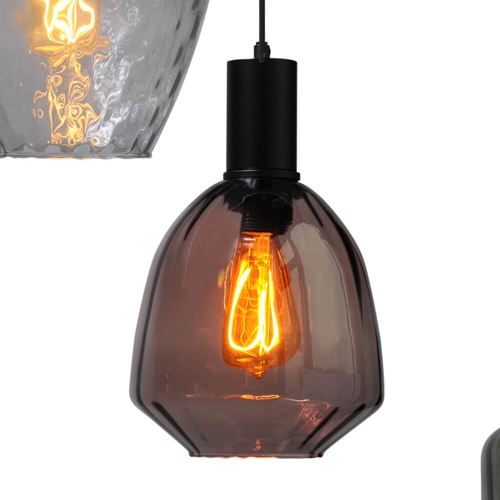 5-lichts vide hanglamp - zwart - Porto met verschillende glazen Masterlight 8718121271248