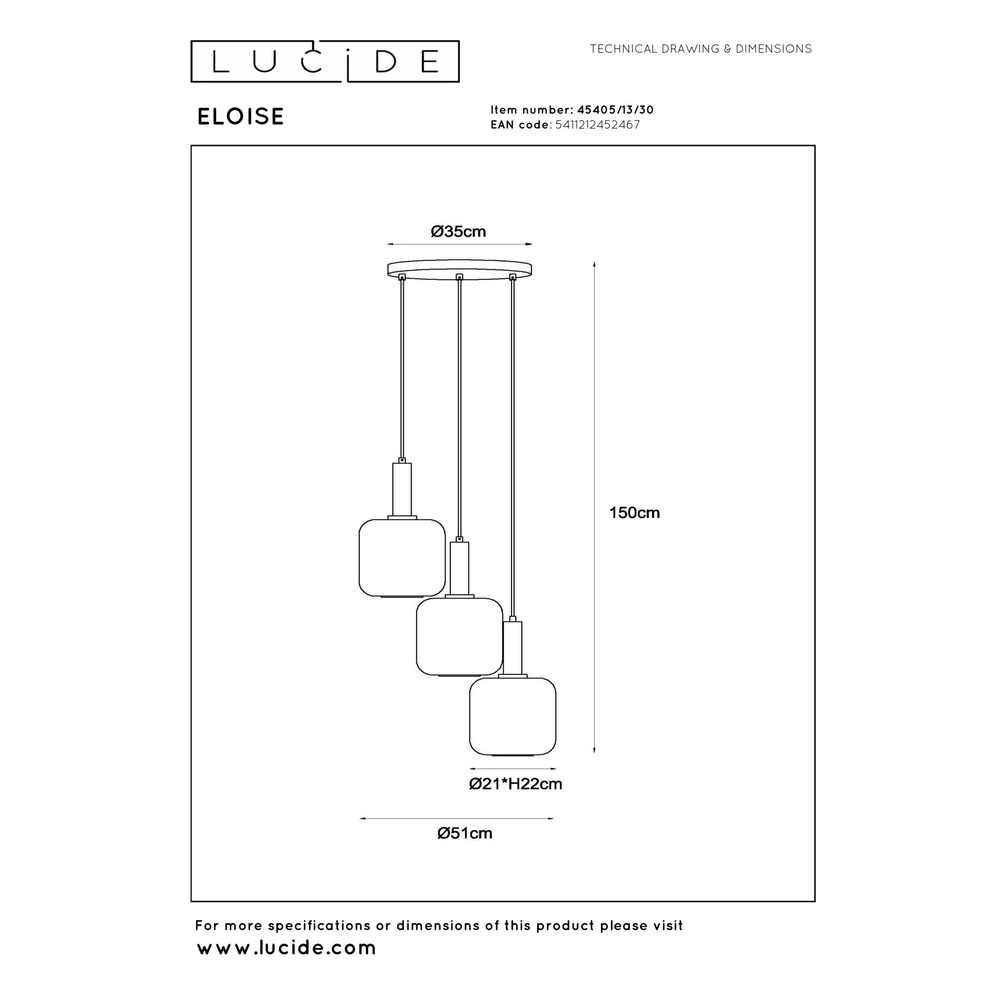Zwarte hanglamp Eloise 3-lichts rond Lucide 5411212452467