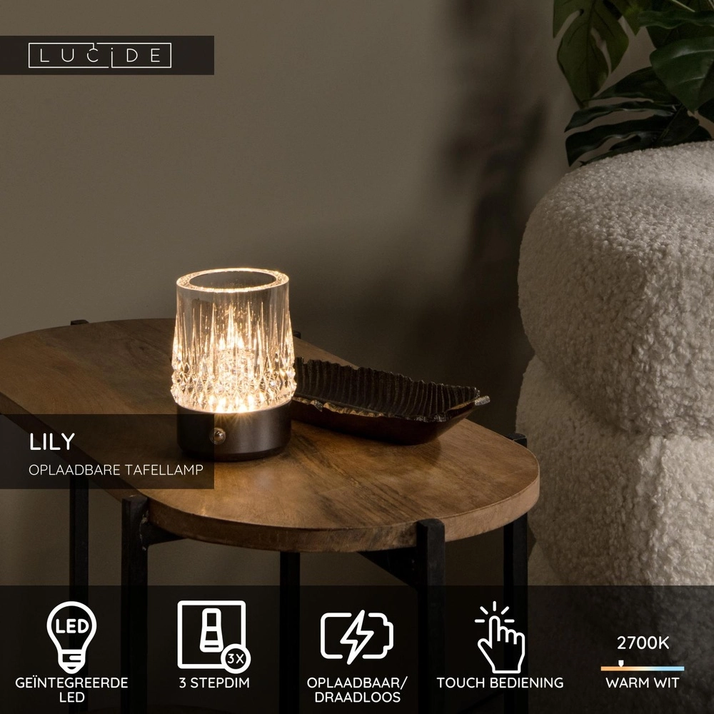 Oplaadbare tafellampjes Lily set van 3 chroom Lucide 5411212461087