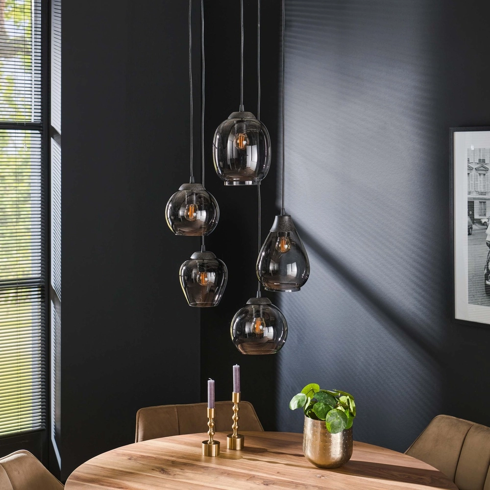Eettafel hanglamp Mix 5x E27 - Ø 43cm - smoke glas Lyora 8716803512290