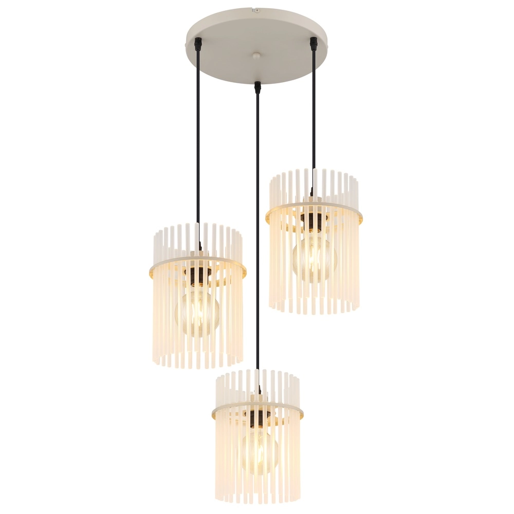 3-lichts hanglamp Gorley zand bruin met glas rond