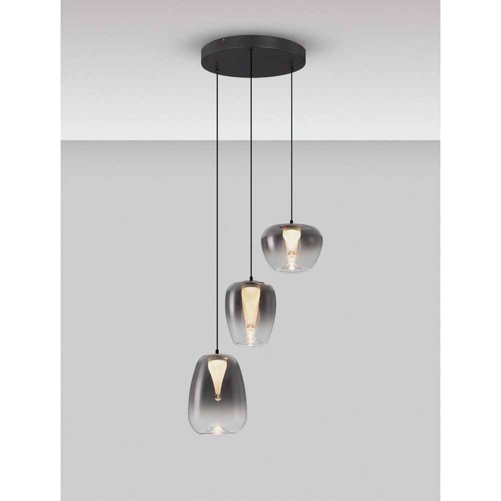 Design hanglamp Oblo 3-lichts smoke glas Lyora 5212017474124