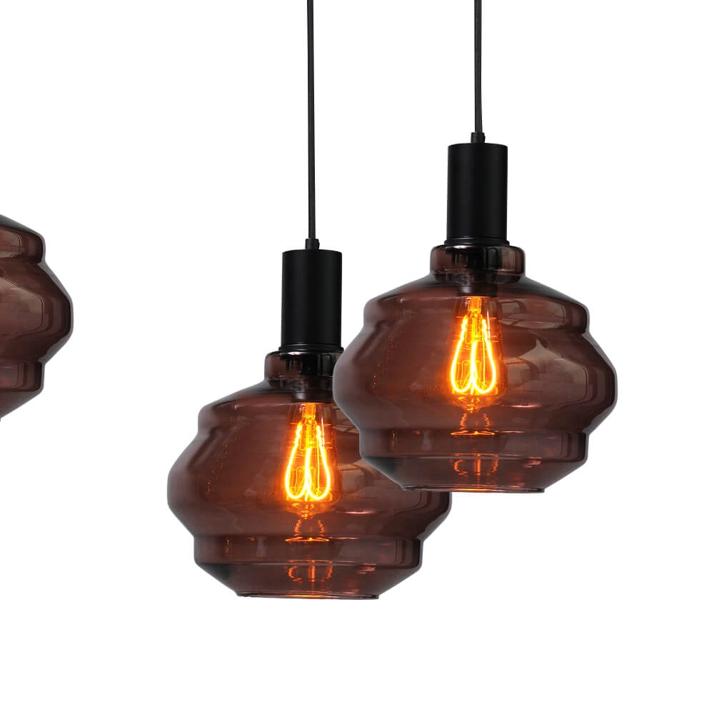 6-lichts hanglamp - zwart - Porto met Ball red glazen Masterlight 8718121270456