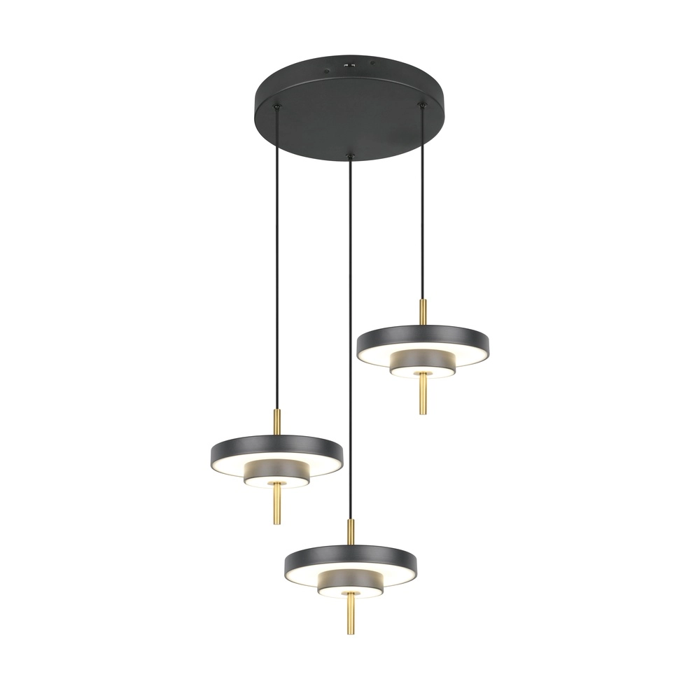 3-lichts hanglamp Keaton rond zwart met goud Trio 4017807655247