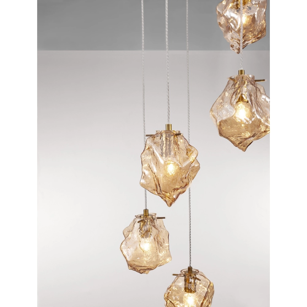 Hanglamp Odelle 5-lichts goud met amber glas Lyora 5212017434401