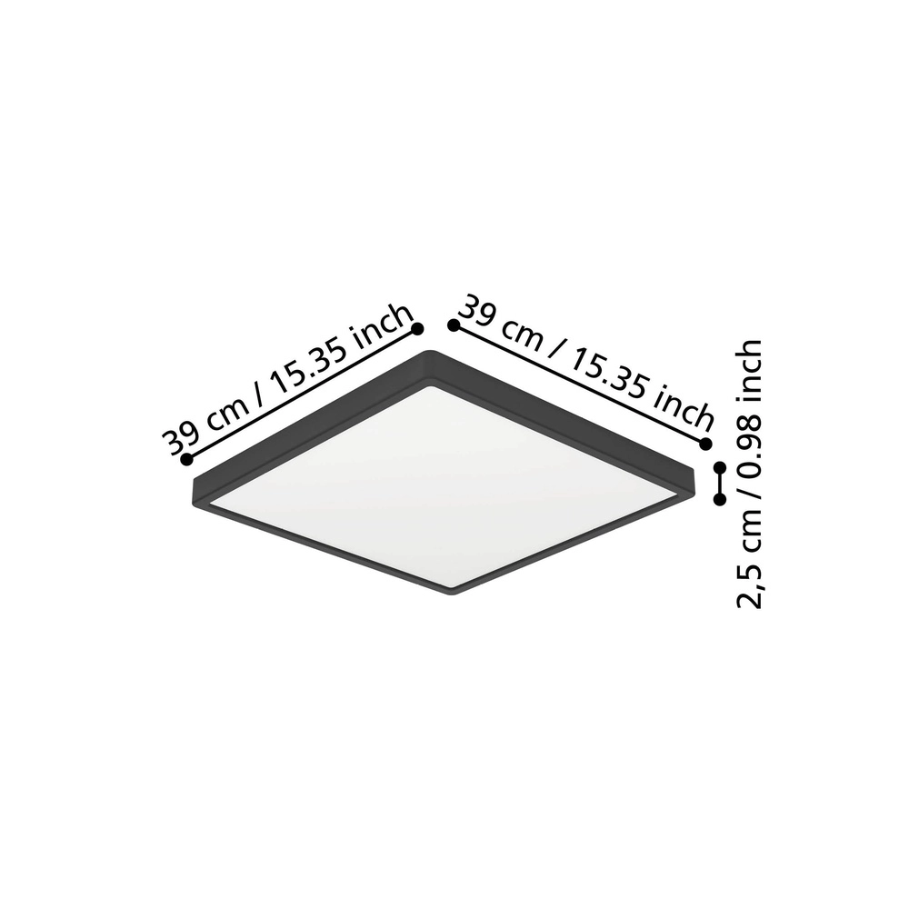Led plafonnière Fueva 6 vierkant - zwart - 39x39cm Eglo 9008606330133
