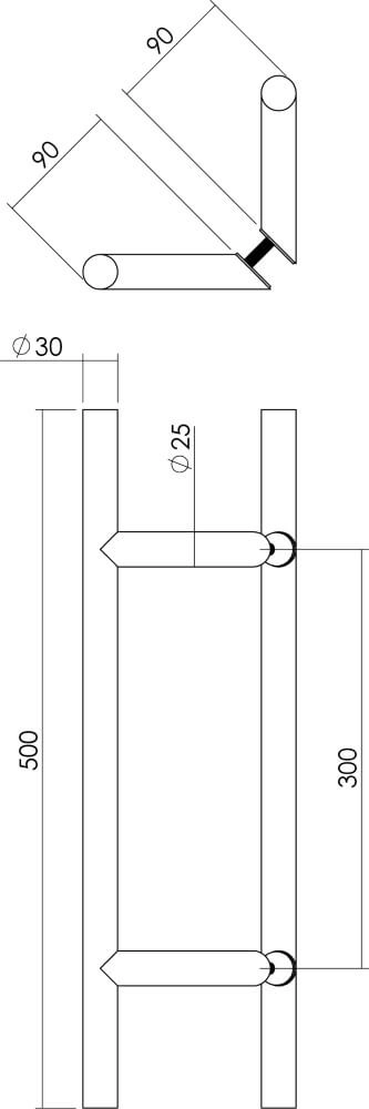 Deurgrepen T-vorm Gripon 50cm per paar RVS schuin Intersteel 8714186334416