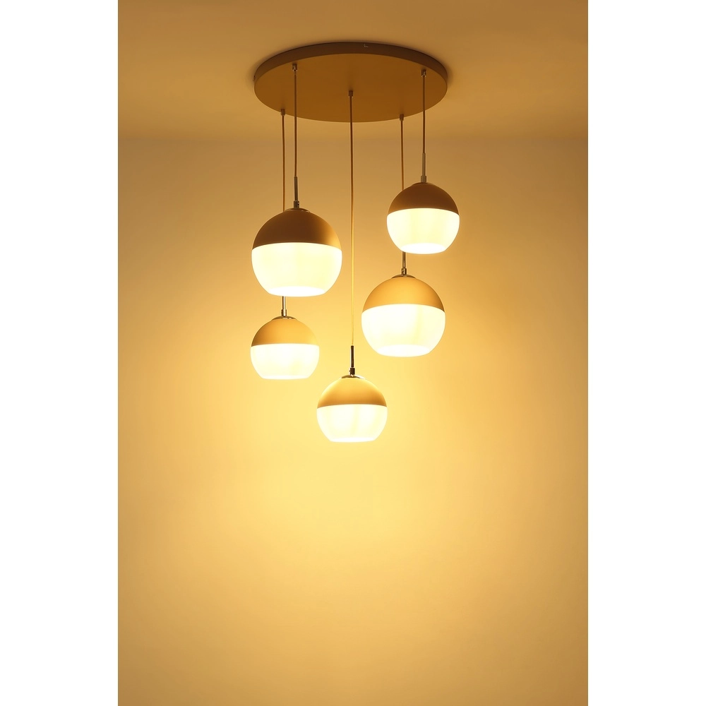 5-lichts hanglamp Ragusa rond zand bruin Globo 9007371566792