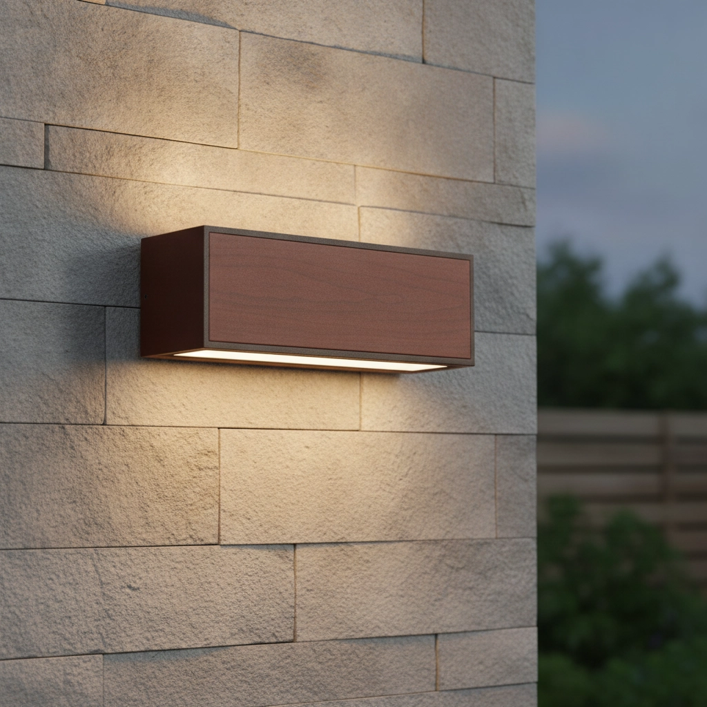 Solar wandlamp Brown roestbruin met hout