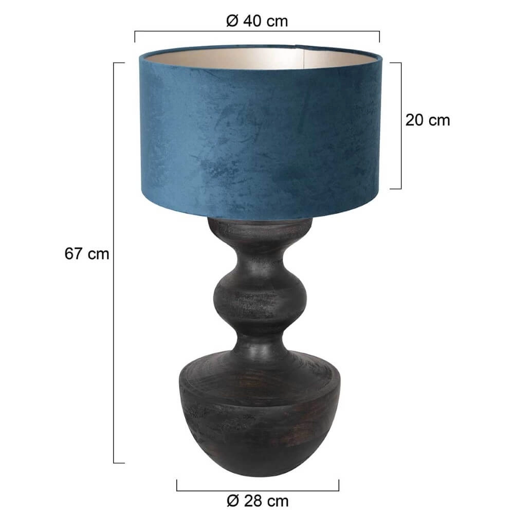 Landelijke schemerlamp Lyons S met blauwe velours kap Steinhauer 8712746166729