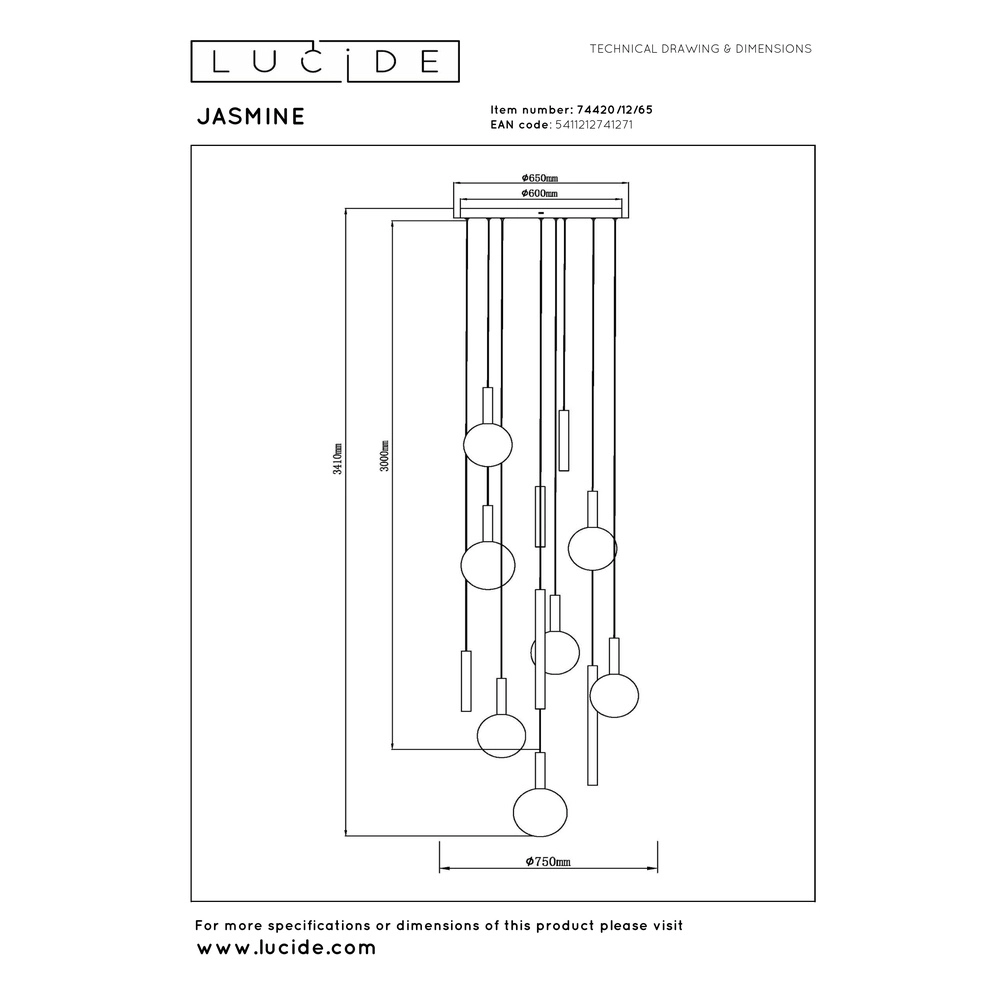 Design vide hanglamp Jasmine koper 12-lichts Premium by Lucide 5411212741271