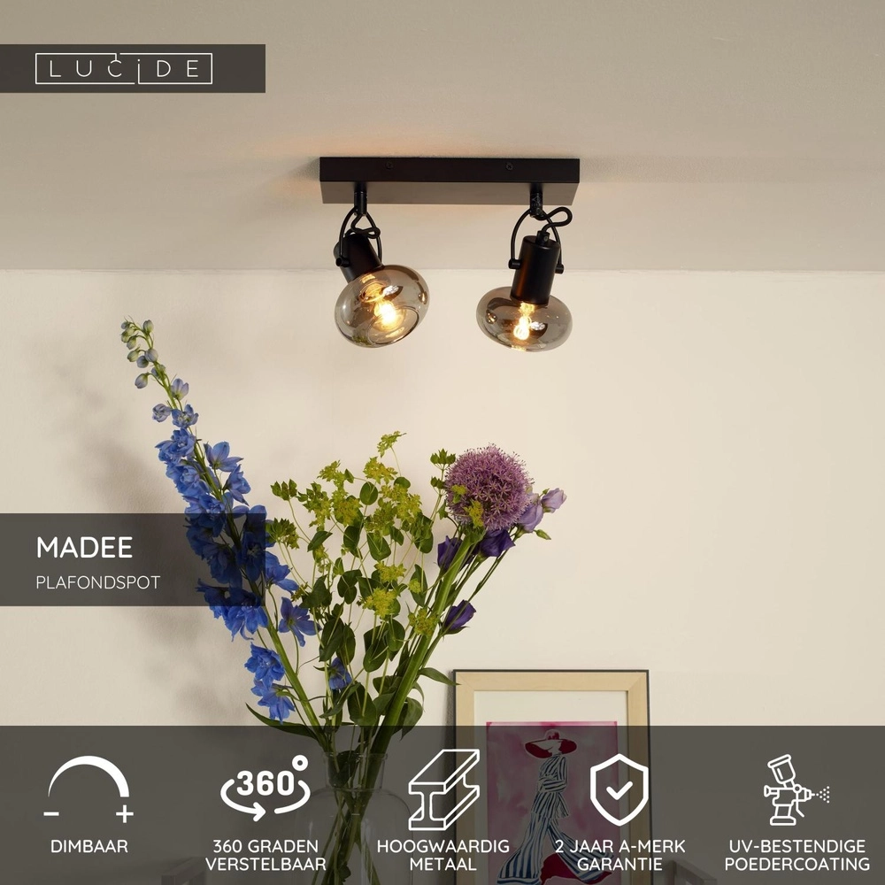 Plafondlamp Madee 2-lichts zwart Lucide 5411212176783